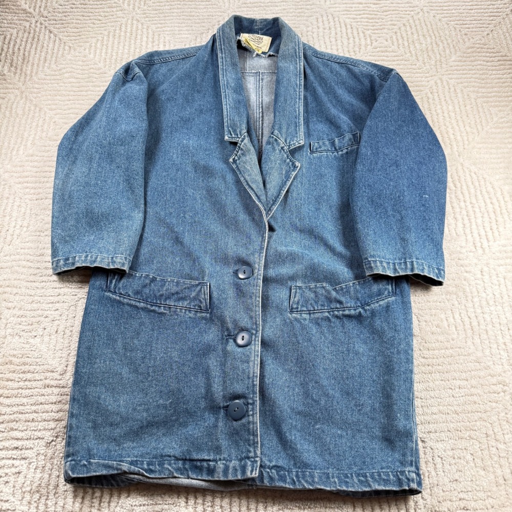 Learsi Denim Blazer Jacket Women's Small Blue Vintage Oversized 80s 90s Retro